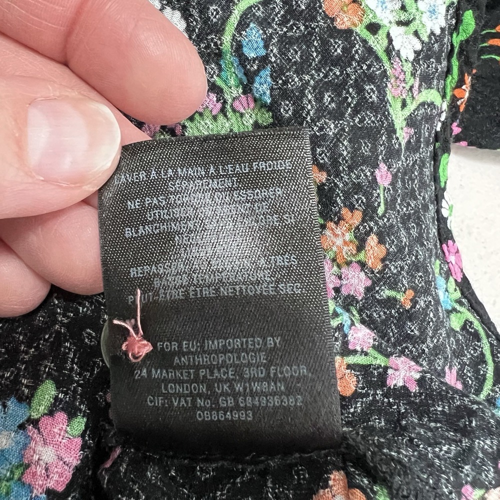 Anthropologie Maeve Avignon Button‎ Down Blouse Blouse Small Black Floral Rayon - Picture 11 of 11